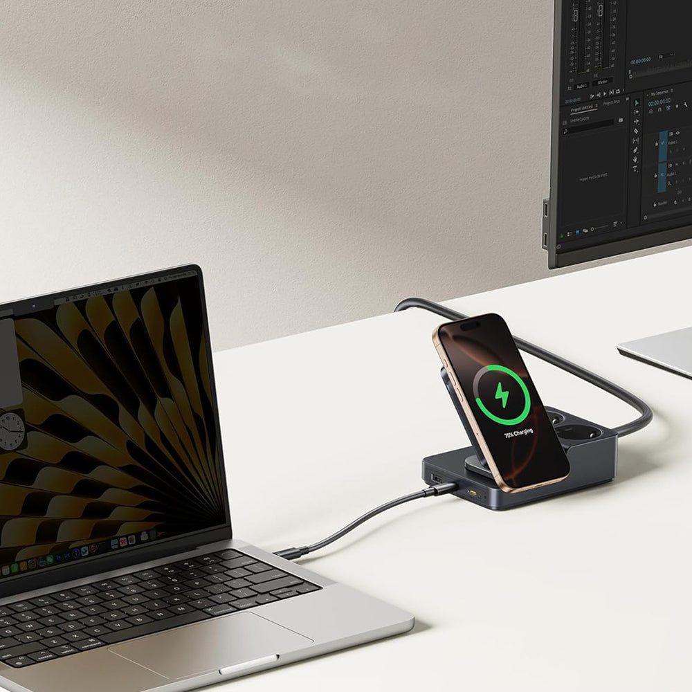 Cargador Estación Baseus Nomos ND11 QI 6en1, 67W, 3.35A, 1 x USB-A - 2 x USB-C - 2 x Schuko, Negro P80015804213-00