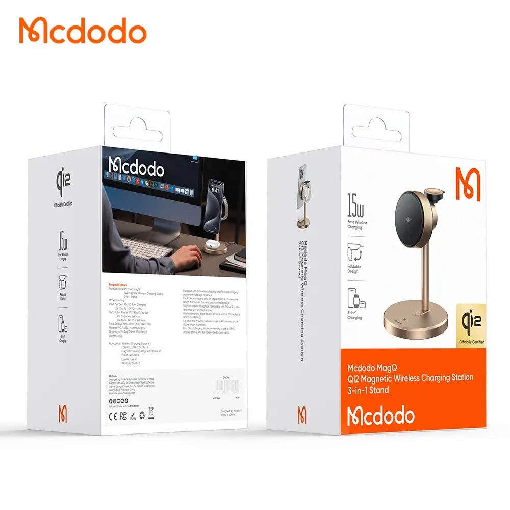 Cargador de Red Inalámbrico McDodo CH-2463 Swan 3in1, 22.5W, 1.67A, Dorado