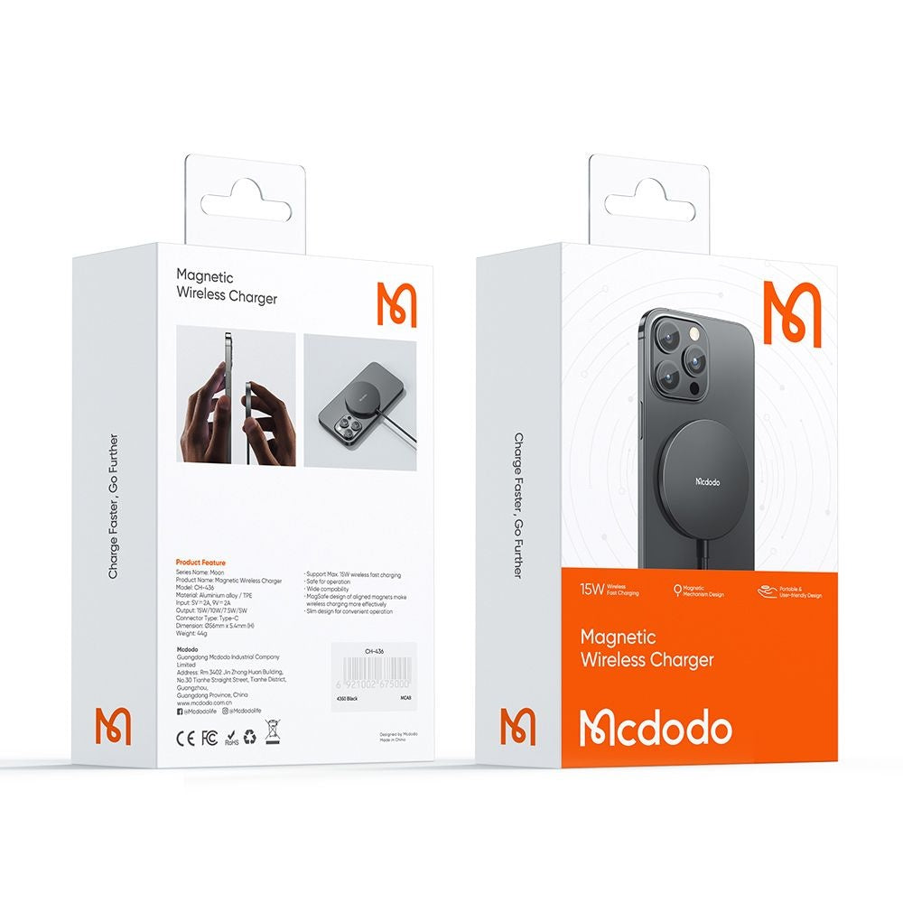 Cargador de Red Inalámbrico McDodo CH-4360 Moon, 15W, 1.67A, Negro