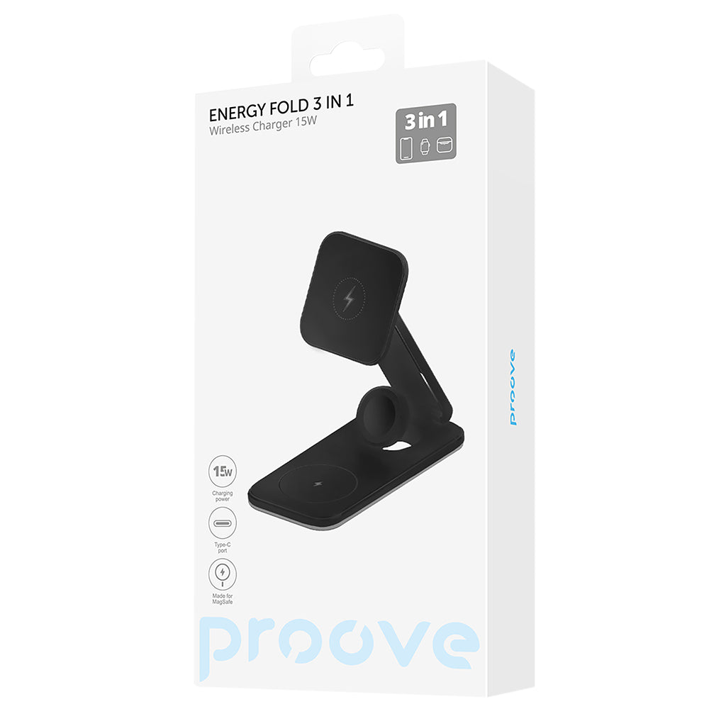 Cargador de Red Inalámbrico Proove Energy Fold 3en1, 15W, 1.67A, Negro WSEF15010001