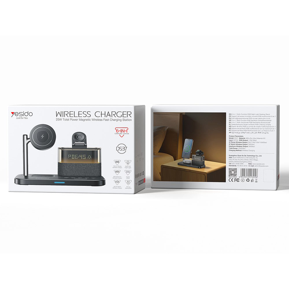 Cargador de Red Inalámbrico Yesido DS37 Display 3en1, 25W, 1.67A, Negro