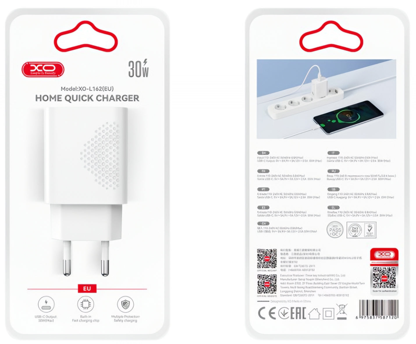 Cargador de Red XO Design L162, 30W, 3A, 1 x USB-C, Blanco