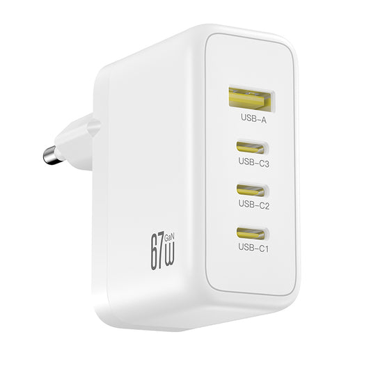 Cargador de Red XO Design CE39, 67W, 3A, 1 x USB-A - 3 x USB-C, Blanco
