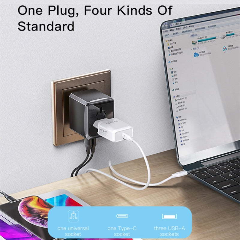Cargador de Red Yesido MC10 Travel, 12W, 2.4A, 1 x USB-C - 3 x USB-A, Negro
