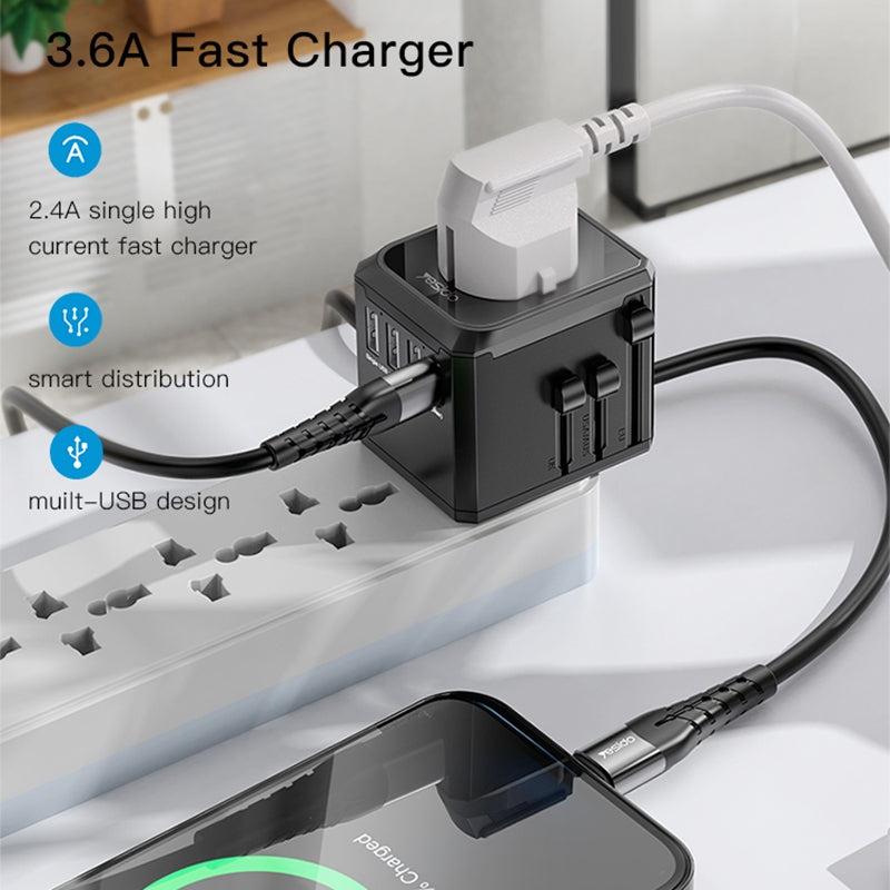 Cargador de Red Yesido MC10 Travel, 12W, 2.4A, 1 x USB-C - 3 x USB-A, Negro