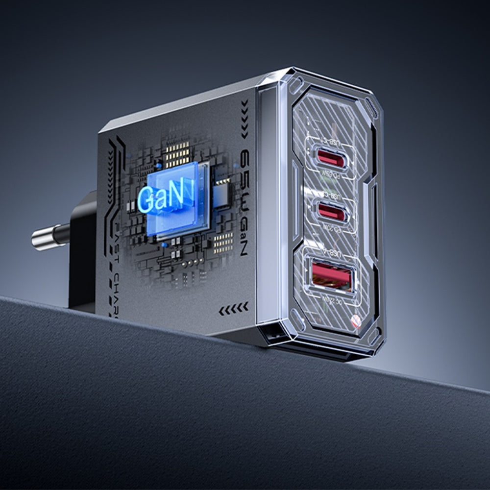 Cargador de Red Yesido YC101, 65W, 3.25A, 1 x USB-A - 2 x USB-C, Negro