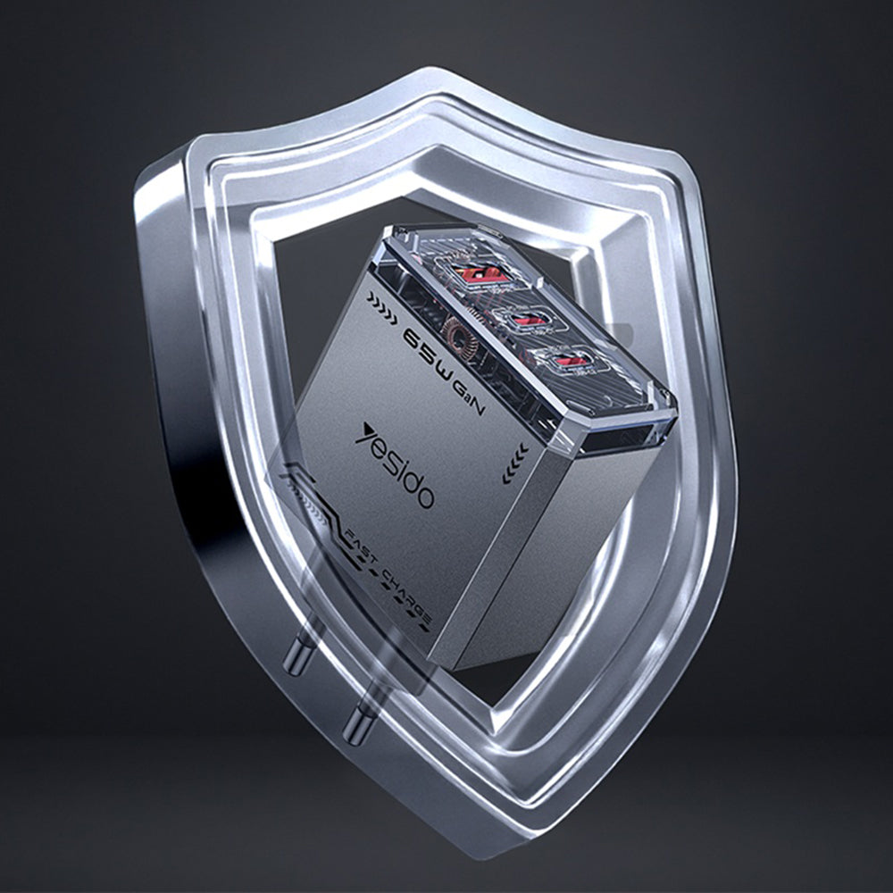 Cargador de Red Yesido YC101, 65W, 3.25A, 1 x USB-A - 2 x USB-C, Negro