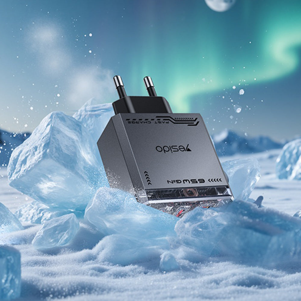 Cargador de Red Yesido YC101, 65W, 3.25A, 1 x USB-A - 2 x USB-C, Negro