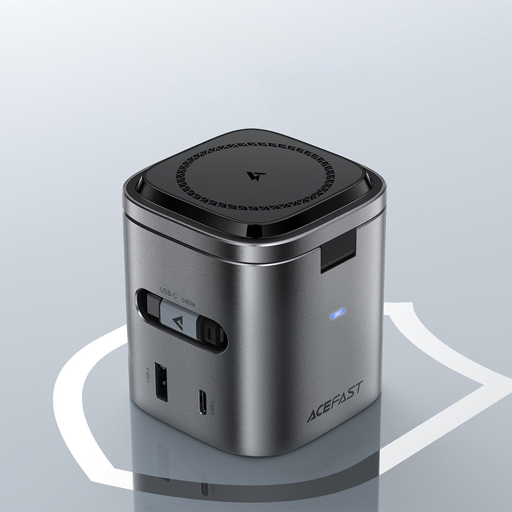 Cargador Estación Con Cable USB-C Acefast Z9 QI 6in1, 80W, 1 x USB-C - 1 x USB-A, Negro