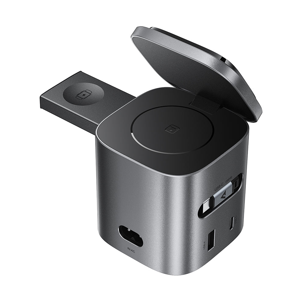 Cargador Estación Con Cable USB-C Acefast Z9 QI 6in1, 80W, 1 x USB-C - 1 x USB-A, Negro