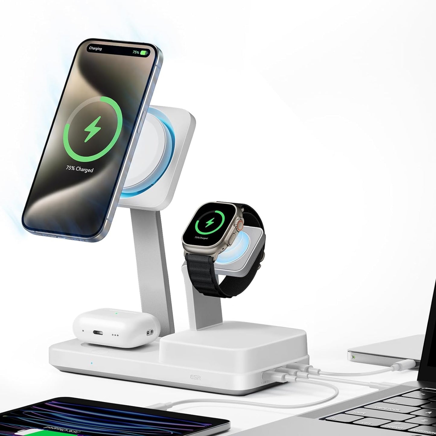 Cargador Estación ESR CryoBoost QI 6in1, 100W, 2 x USB-A - 1 x USB-C, Blanco