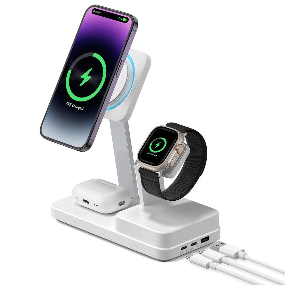 Cargador Estación ESR CryoBoost QI 6in1, 100W, 2 x USB-A - 1 x USB-C, Blanco