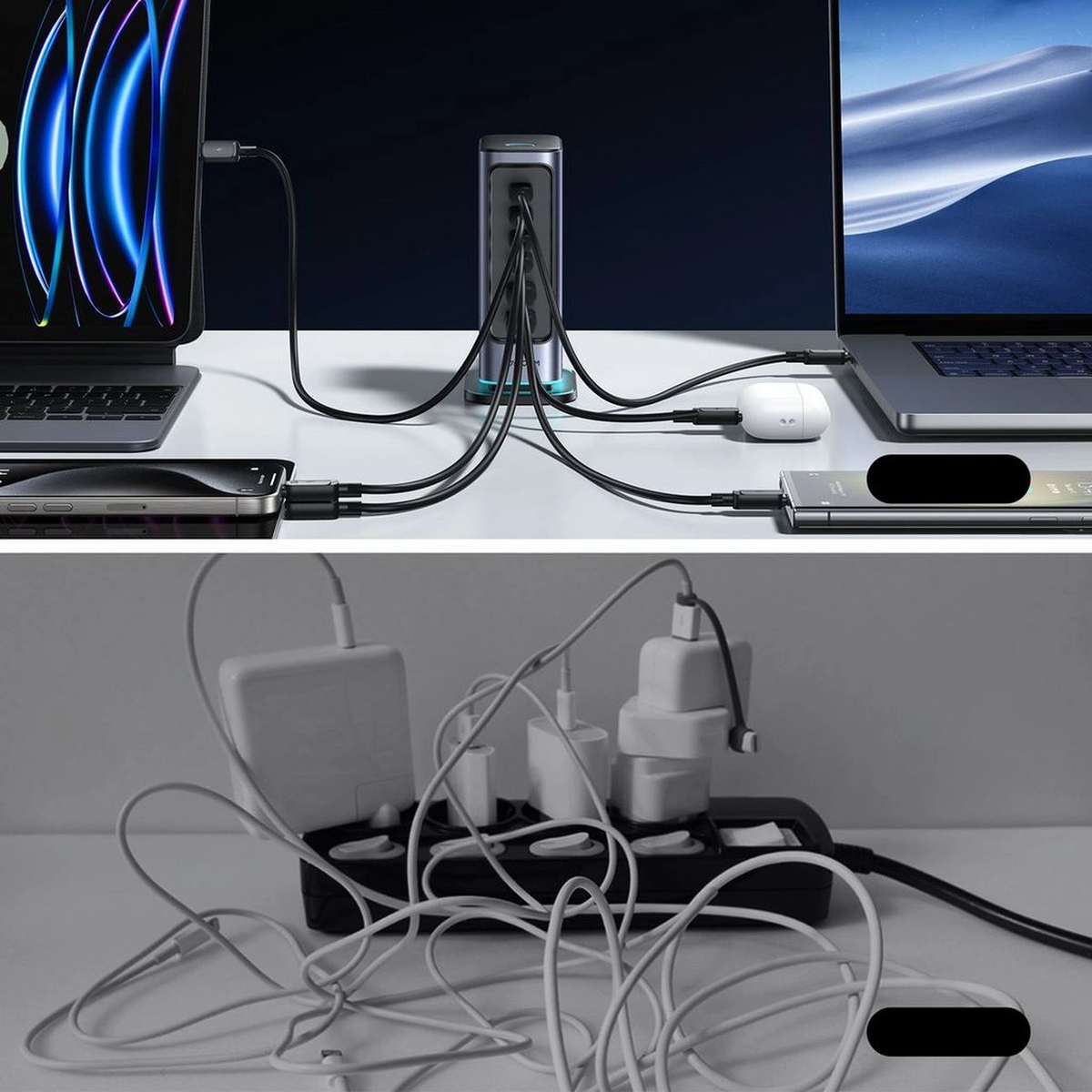 Cargador Estación Joyroom JR-TCM02 UK, 65W, 3.25A, 2 x USB-A - 4 x USB-C, Gris