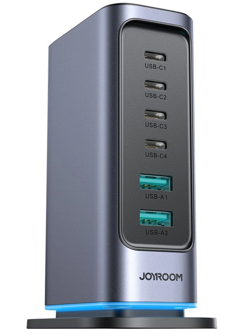 Cargador Estación Joyroom JR-TCM02 UK, 65W, 3.25A, 2 x USB-A - 4 x USB-C, Gris