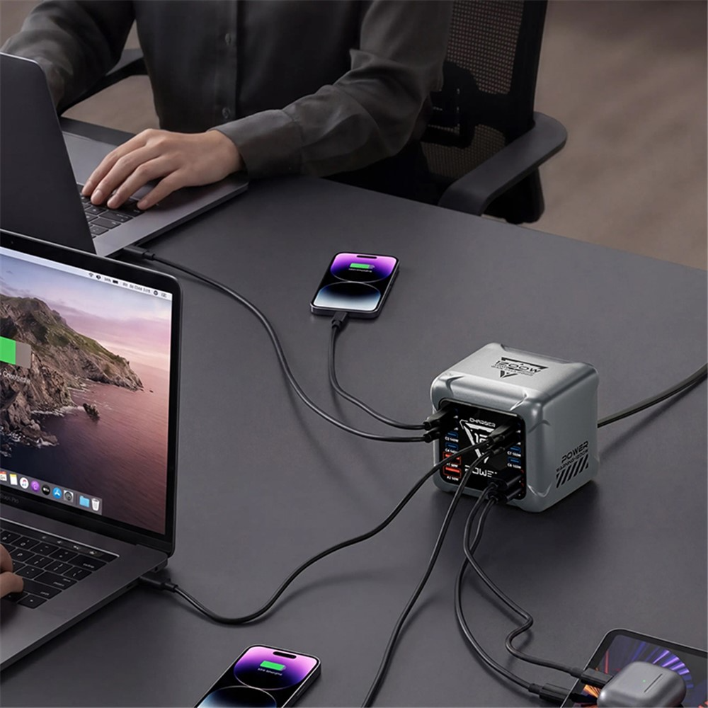 Cargador Estación OEM BK-127D, 280W, 5A, 4 x USB-A - 8 x USB-C, Gris