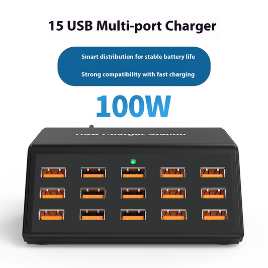 Cargador Estación OEM HW15, 100W, 2A, 15 x USB-A, Negro