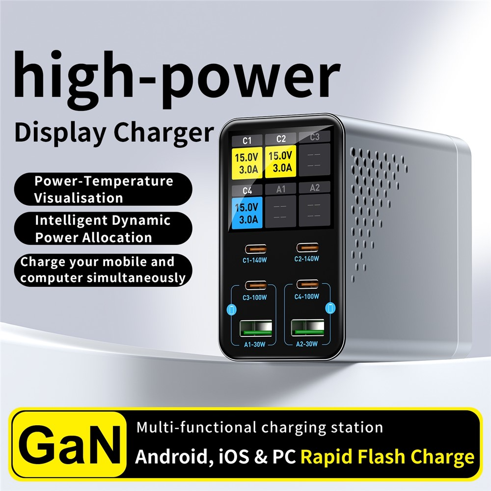 Cargador Estación OEM WLX-G3, 140W, 5A, 2 x USB-A - 4 x USB-C, Gris