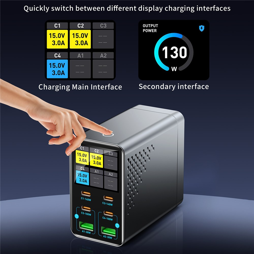 Cargador Estación OEM WLX-G3, 140W, 5A, 2 x USB-A - 4 x USB-C, Gris