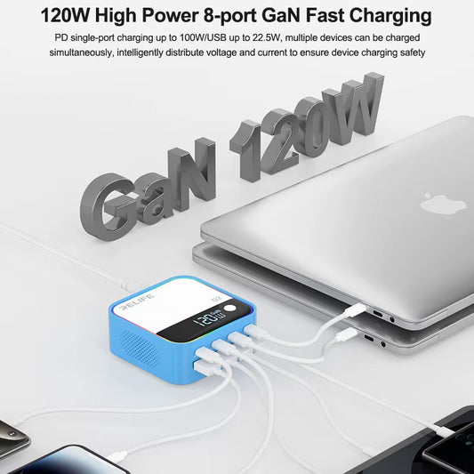 Cargador Estación Relife Q2, 120W, 5A, 4 x USB-A - 4 x USB-C, Plateado