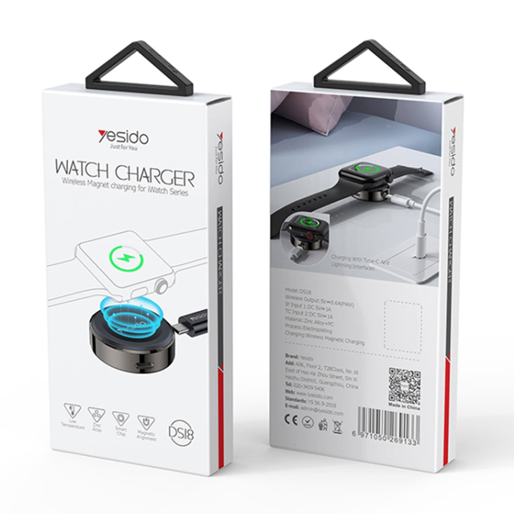 Cargador inalámbrico Yesido DS18 para Apple Watch Series, Negro