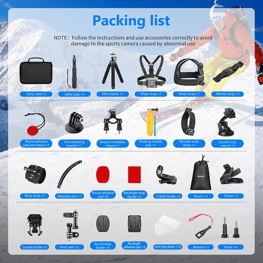 Kit de Accesorios para Cámara Deportiva Techsuit SA50 para GoPro / Serie SJCAM, 50 en 1, Negro