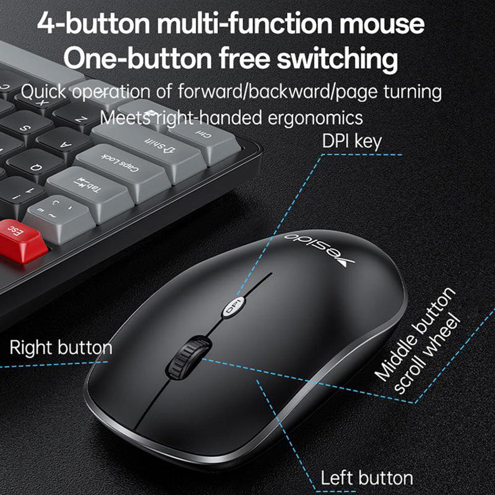 Kit Teclado y Ratón Inalámbrico Yesido KB43, Negro