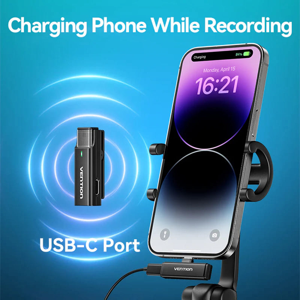 Lavalier Vention Clip-On, USB-C, Set 2 piezas, Negro