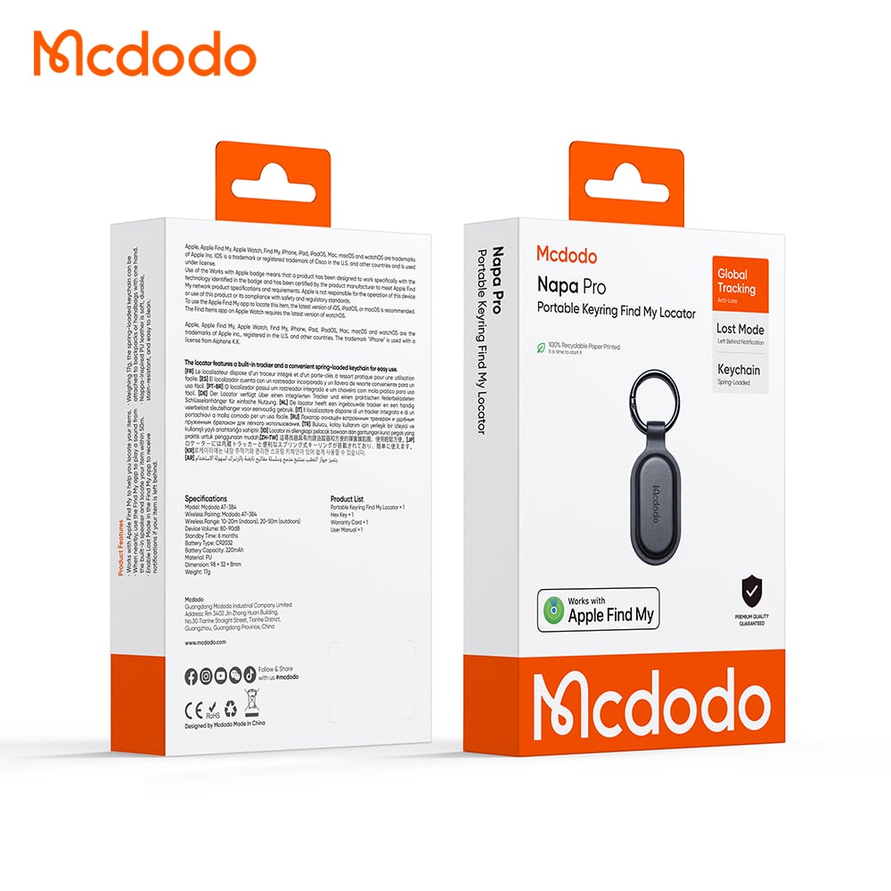 Mcdodo SmartTag Llavero Napa Pro AT-3840 para iOS Series, Negro