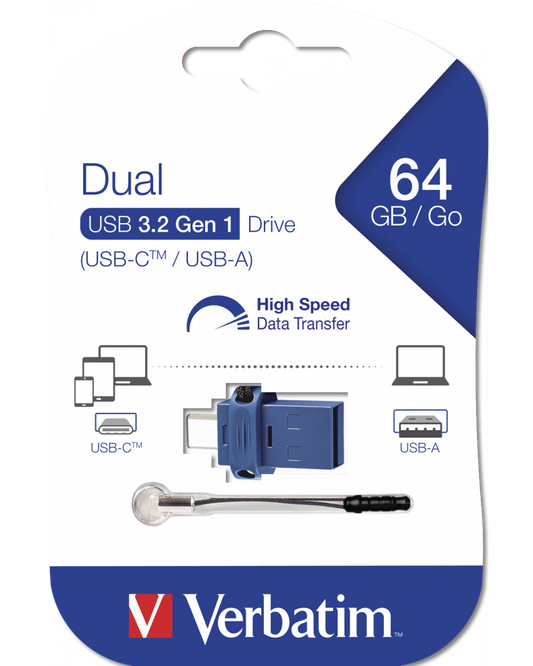 Memoria Externa USB-A 3.0 / USB-C Verbatim StoreNGo, 64Gb 49967