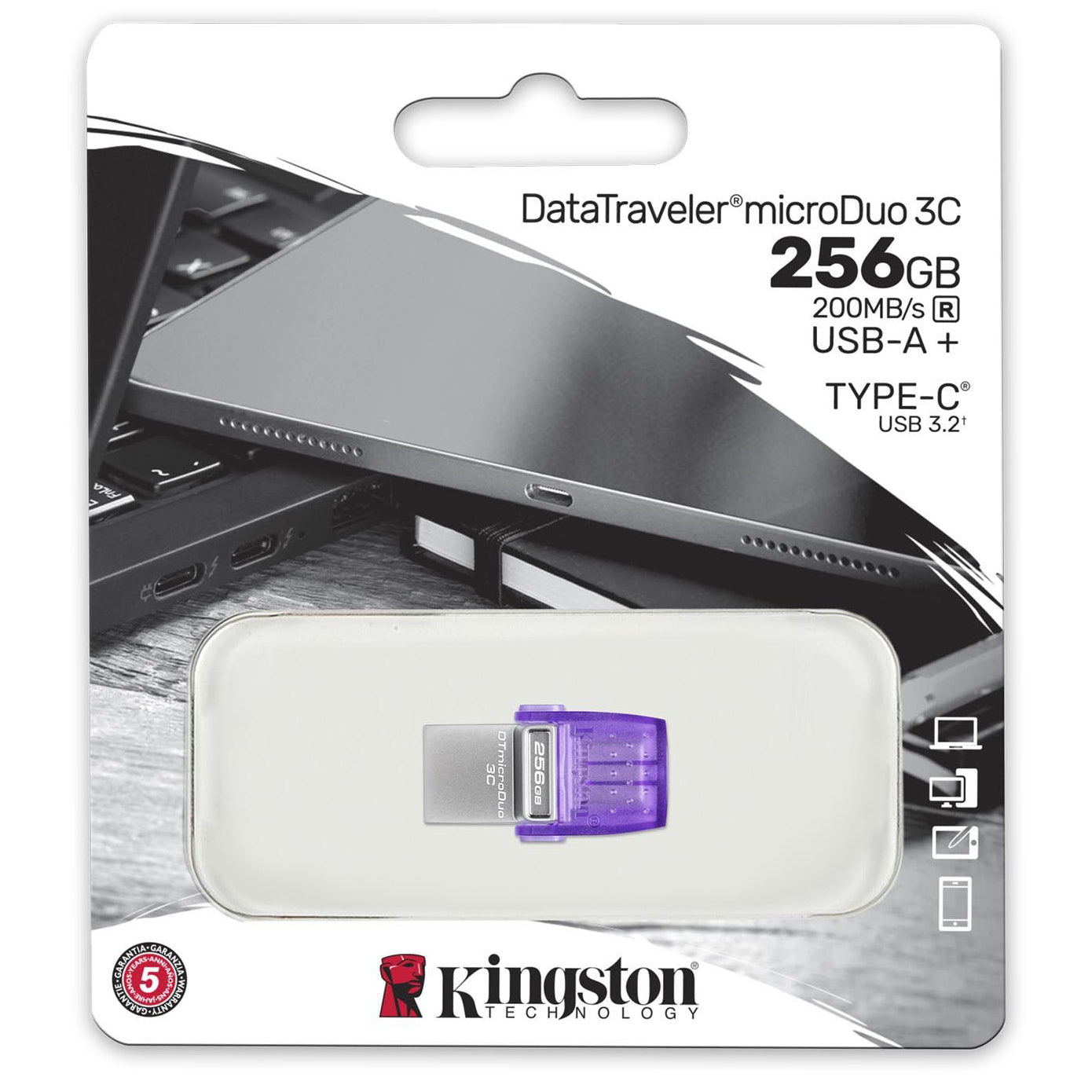 Memoria Externa USB-A - USB-C Kingston microDuo 3C, 256Gb DTDUO3CG3/256GB