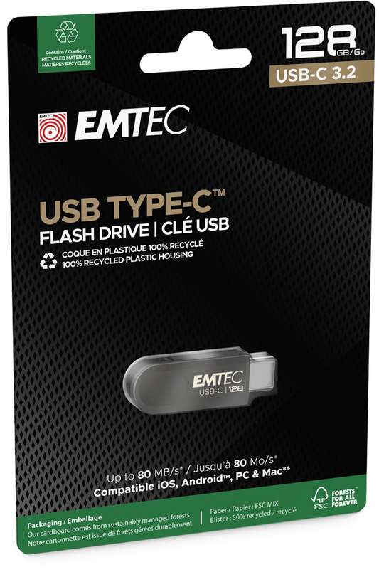 Memoria externa USB-C Emtec C280 Single, 128Gb ECMMD128GC2