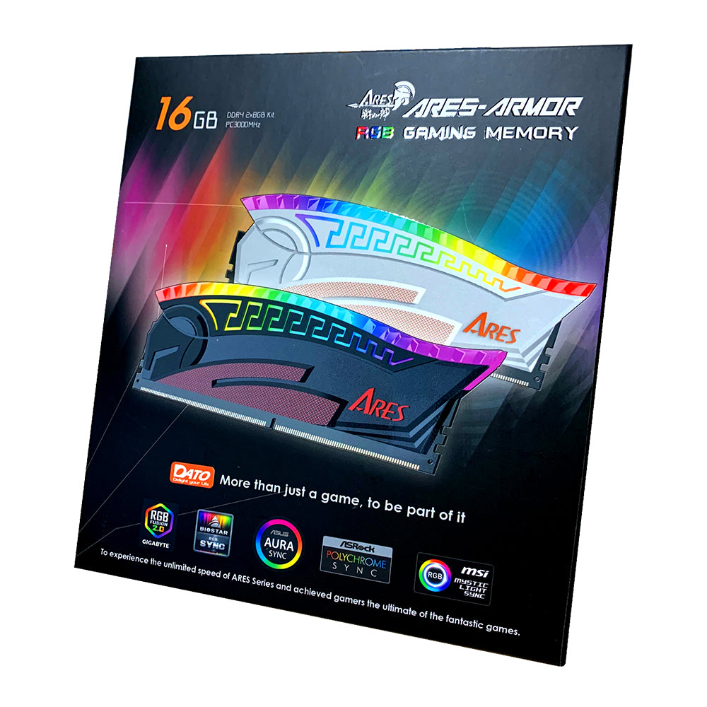 Memoria RAM Dato Ares Armor, DDR4, RGB, 8GB, 3600Mhz, CL18, Negra AMRGB1G88G36K