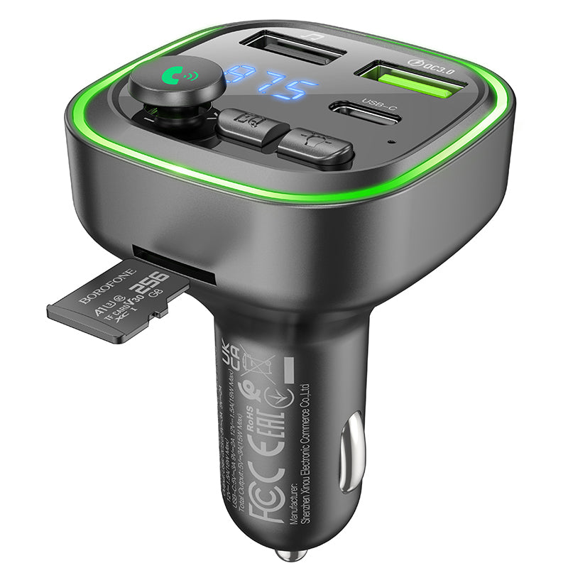 Modulador FM Bluetooth Borofone BC48, 2 x USB-A - 1 x USB-C - 1 x microSD