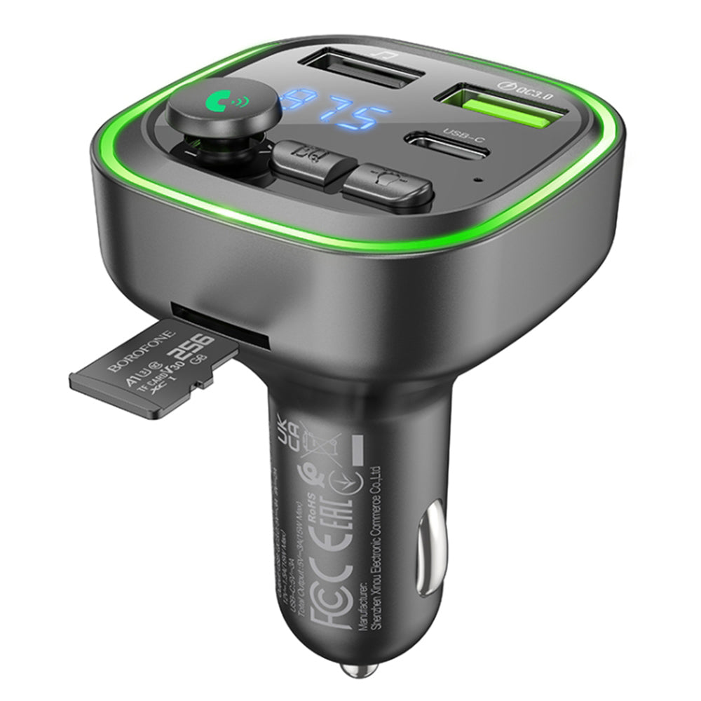 Modulador FM Bluetooth Borofone BC48, 2 x USB-A - 1 x USB-C - 1 x microSD