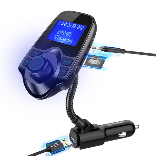 Modulador FM Bluetooth Techsuit MFM4, 1 x USB-A - 1 x 3.5mm - 1 x microSD, Negro