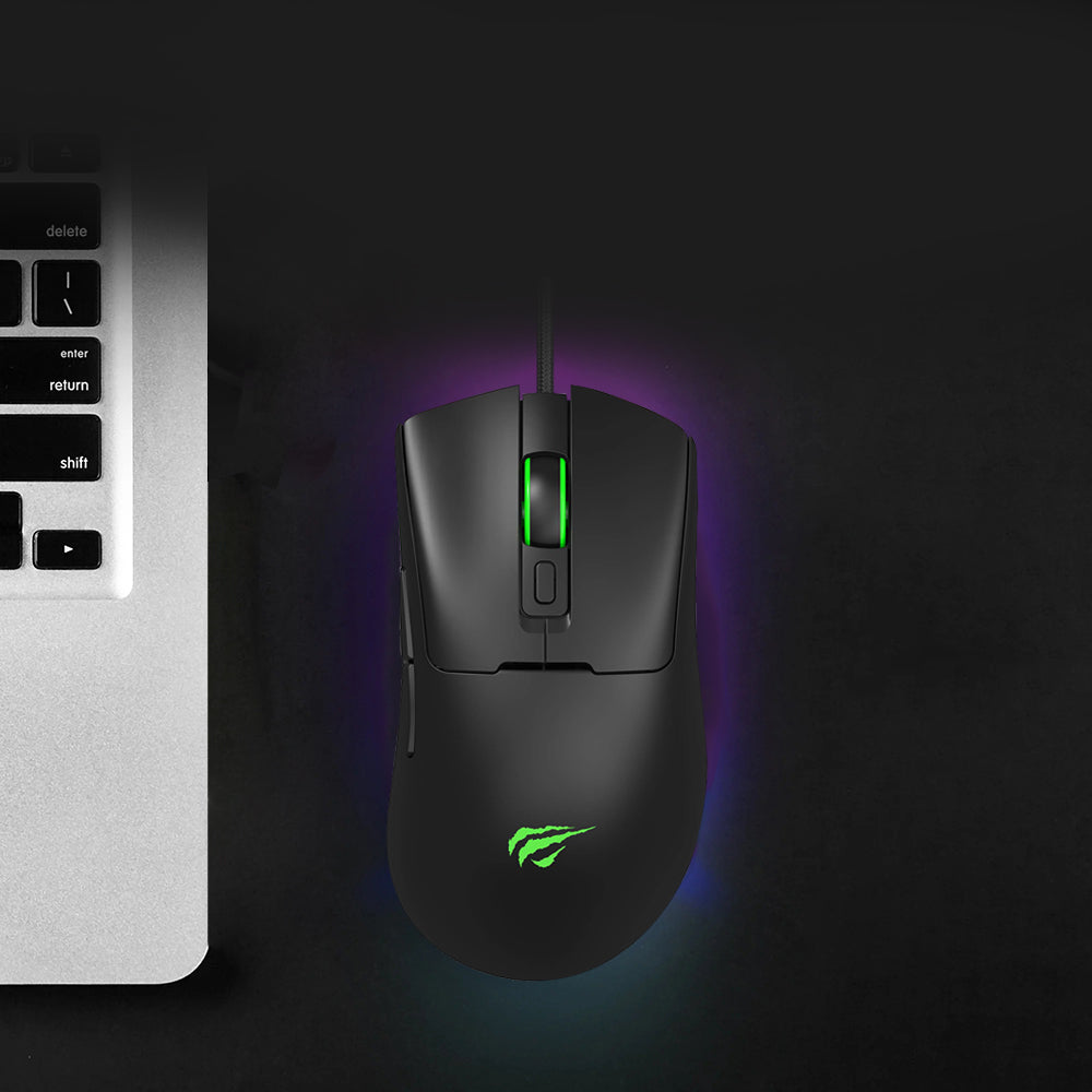 Mouse Gaming con cable USB HAVIT MS966, RGB, 800DPI - 12000DPI, 1.6m, Negro