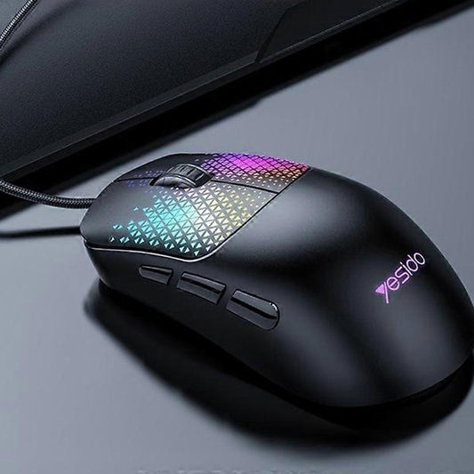 Mouse Gaming con cable USB Yesido KB32, RGB, 7200DPI, Negro