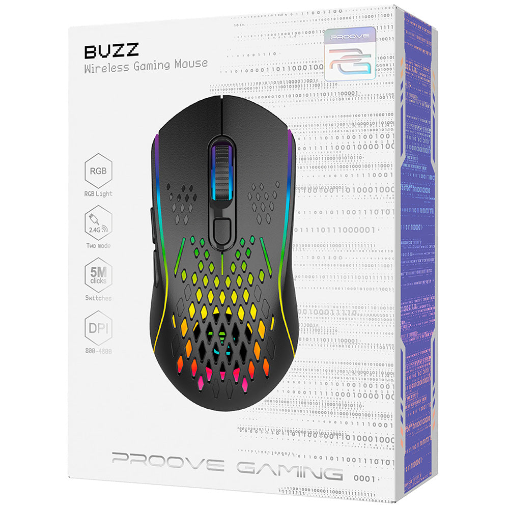 Mouse Gaming Inalámbrico Proove Buzz, RGB, 800DPI - 4800DPI, Negro WMBU00022401