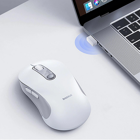 Mouse Wireless Baseus F02, 1600DPI, BT / Wi-Fi, Blanco B0203302