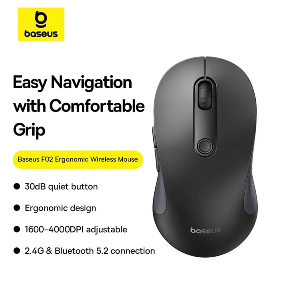 Ratón inalámbrico Baseus F02, 4000DPI, BT / Wi-Fi, negro B0105555505111-01