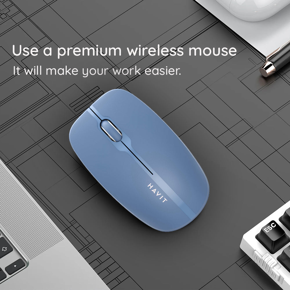 Ratón Inalámbrico HAVIT MS53WB, 1600DPI, Azul