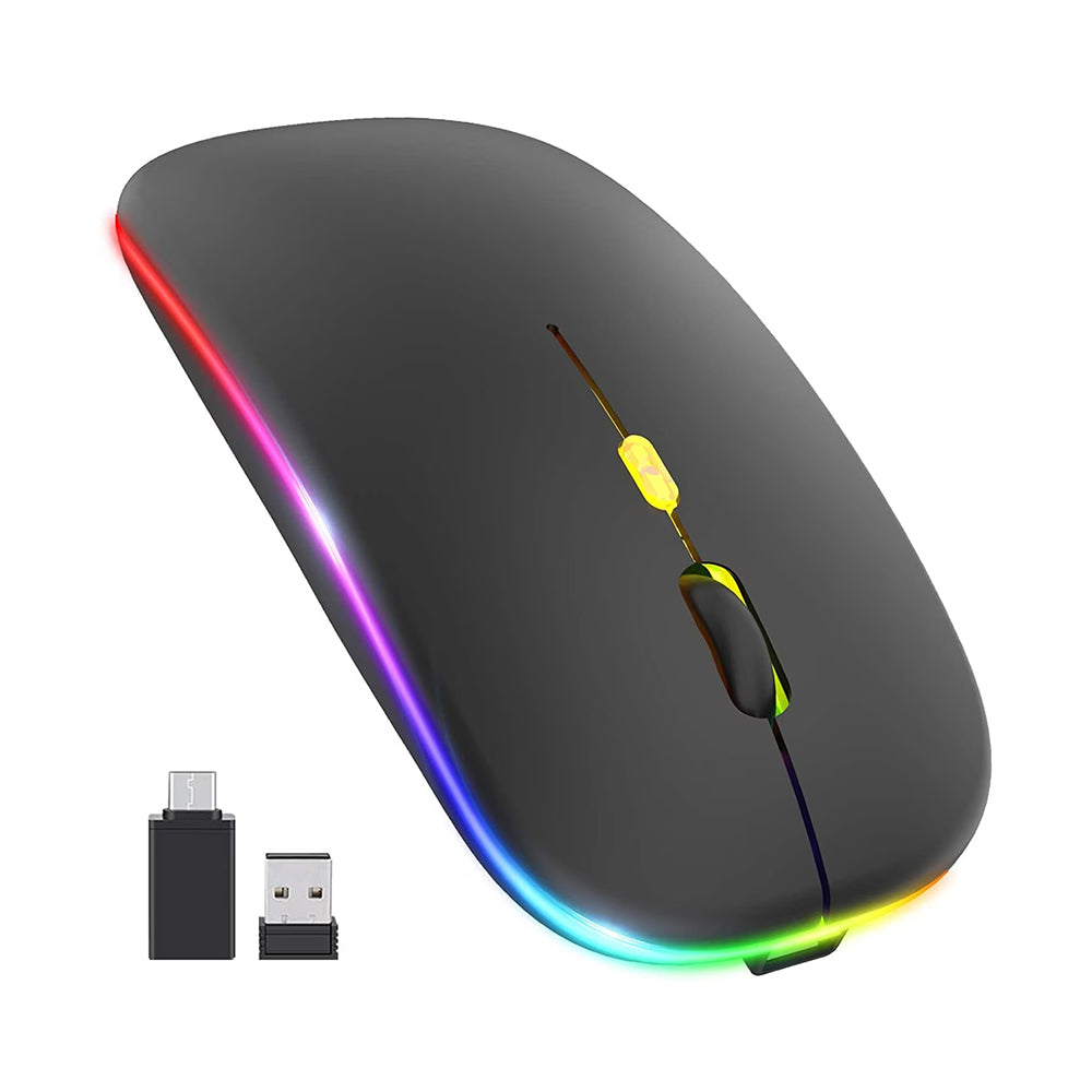 Mouse inalámbrico Techsuit M1, RGB, 1600DPI, BT / Wi-Fi, Negro