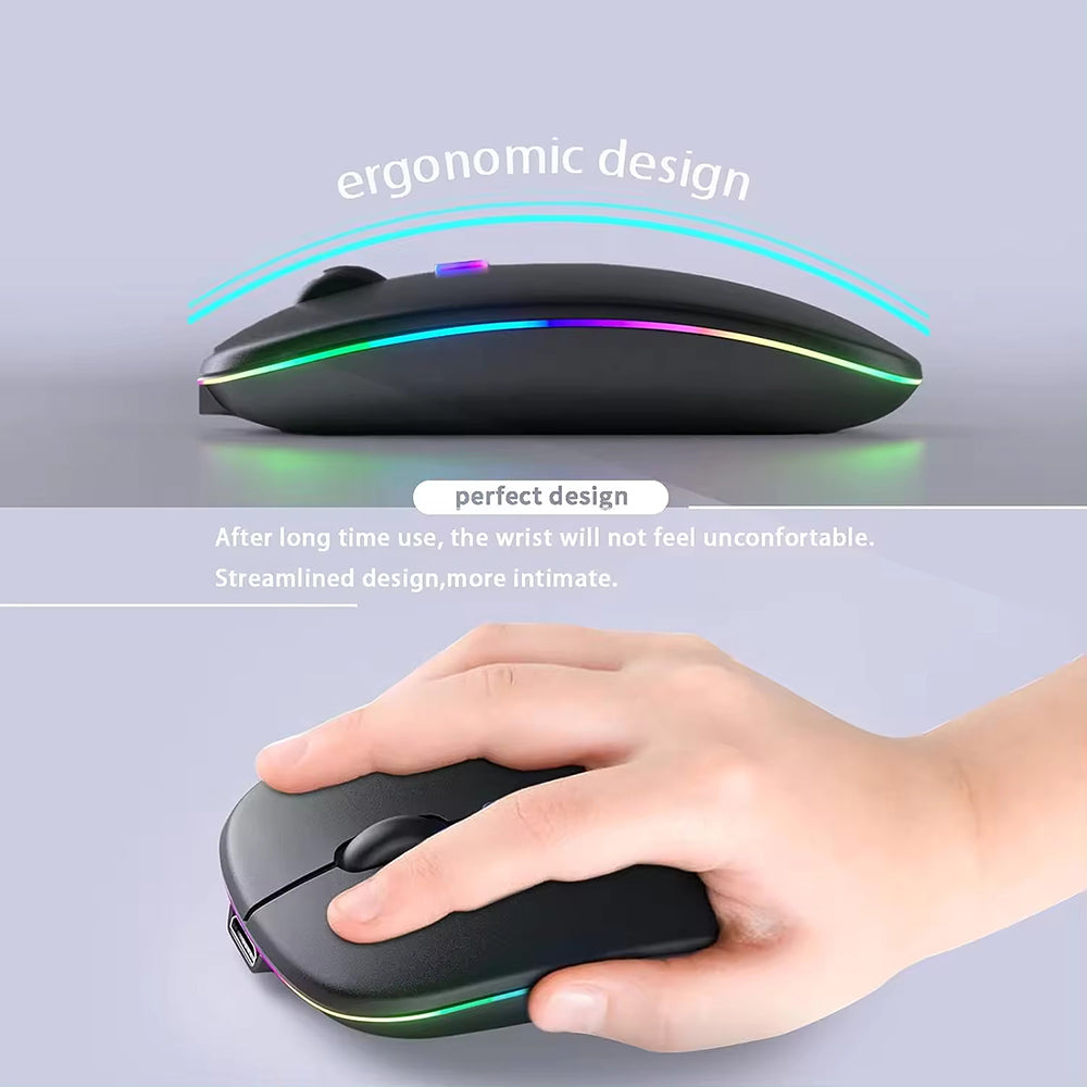 Mouse inalámbrico Techsuit M1, RGB, 1600DPI, BT / Wi-Fi, Negro