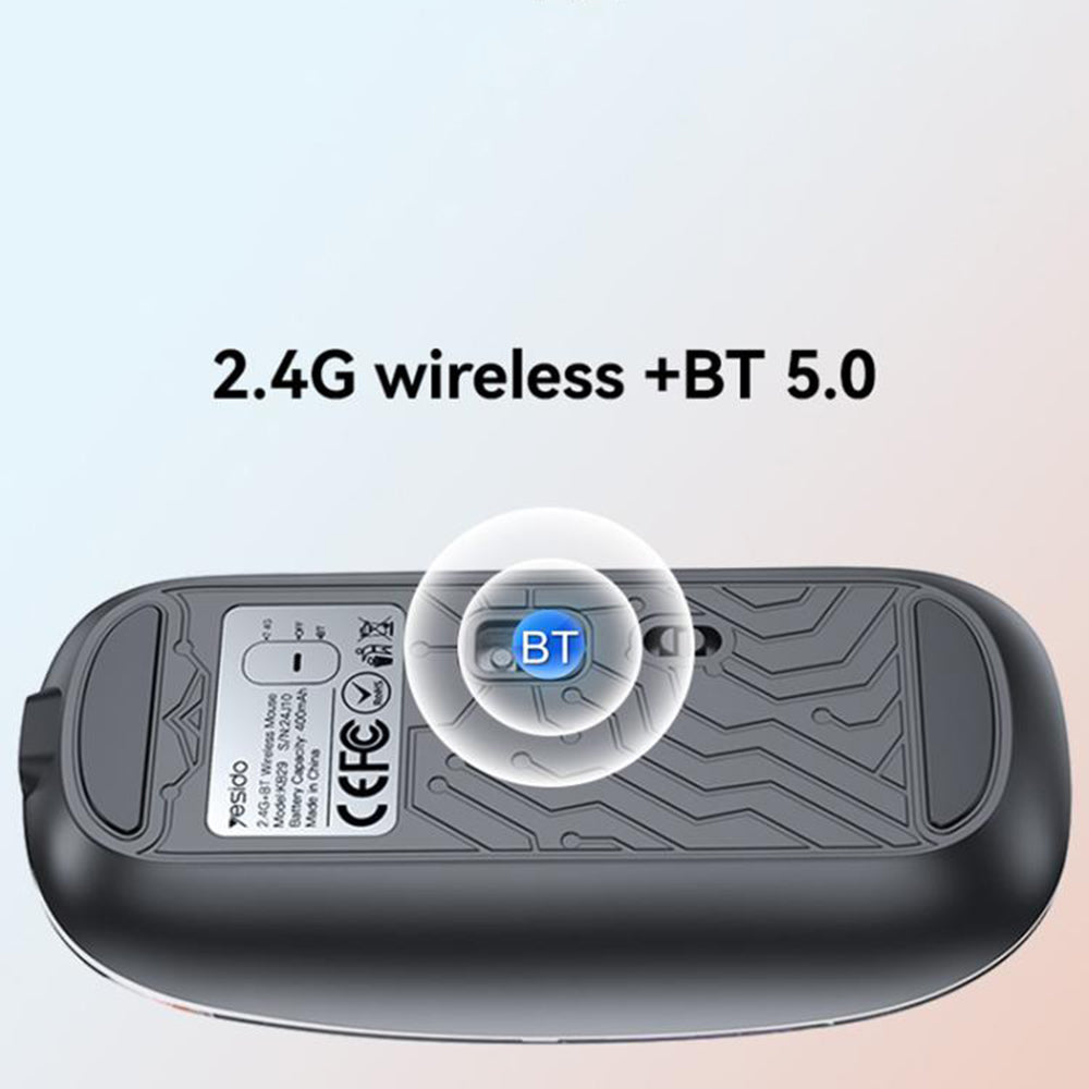 Ratón Inalámbrico Yesido KB29, 800DPI - 1600DPI, BT / Wi-Fi, Negro