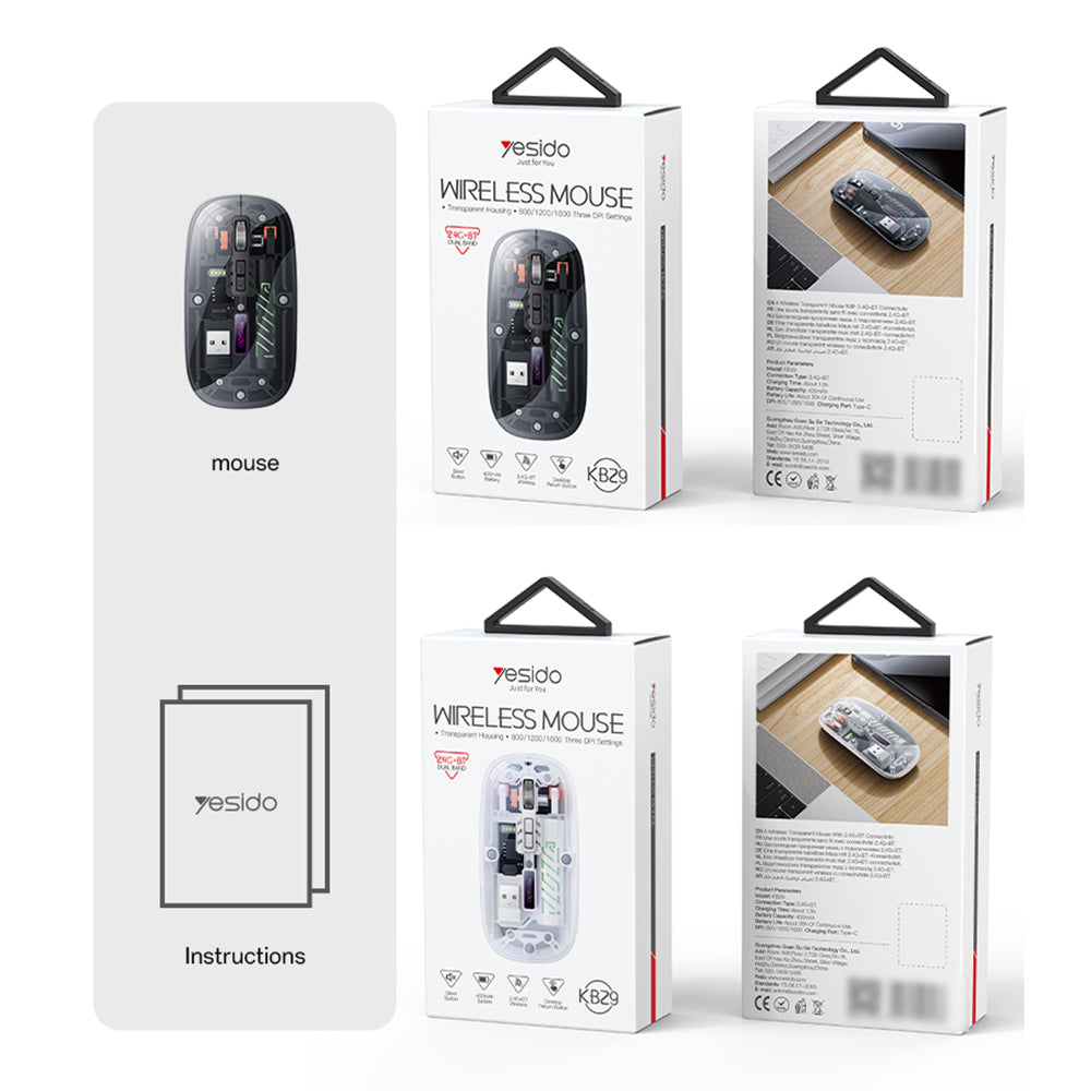 Ratón Inalámbrico Yesido KB29, 800DPI - 1600DPI, BT / Wi-Fi, Negro