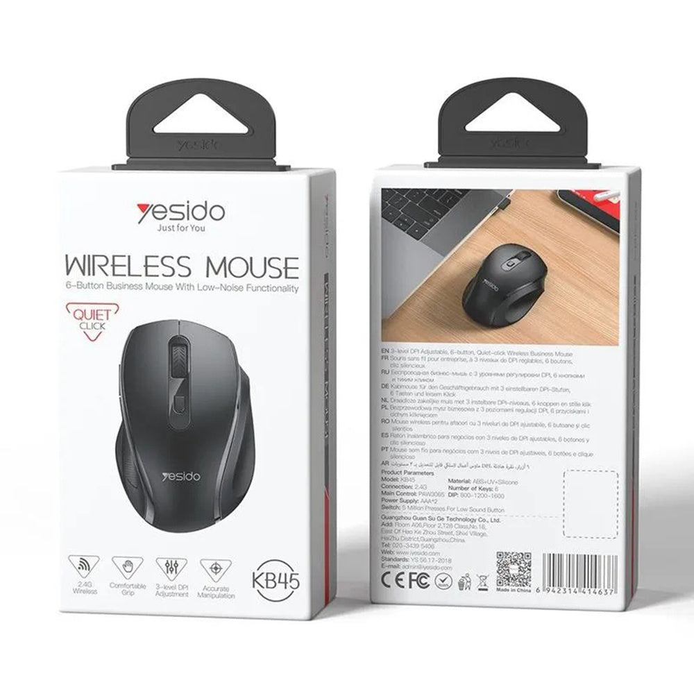 Ratón Inalámbrico Yesido KB45, 800DPI - 1600DPI, Negro