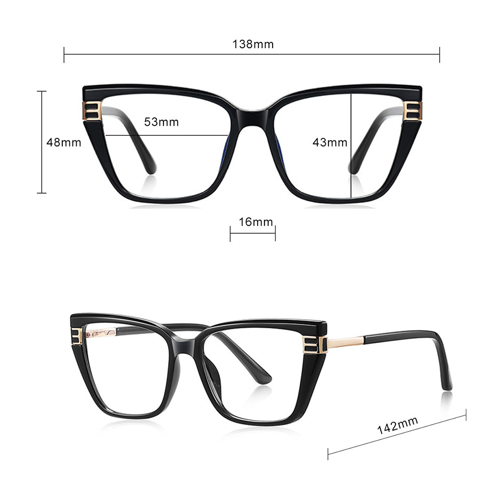 Gafas de Ordenador para Mujer Techsuit 2275, Anti-Luz Azul, Negras Doradas