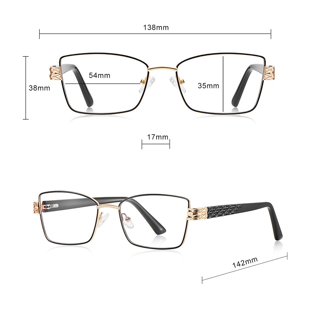 Gafas de Ordenador para Mujer Techsuit 3171, Anti-Luz Azul, Negras Doradas