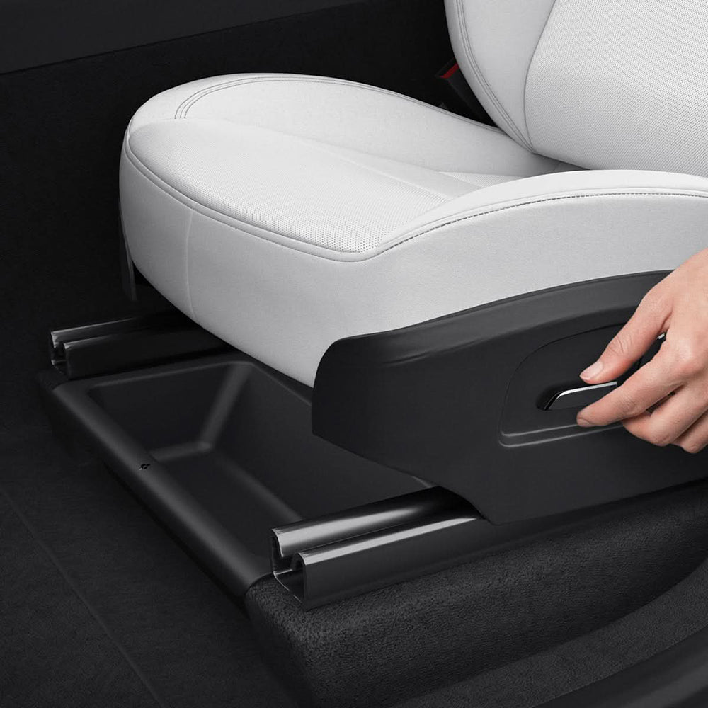Organizador de Auto Spigen TO222J con montaje bajo el asiento para Tesla Y Juniper, Set de 2 piezas