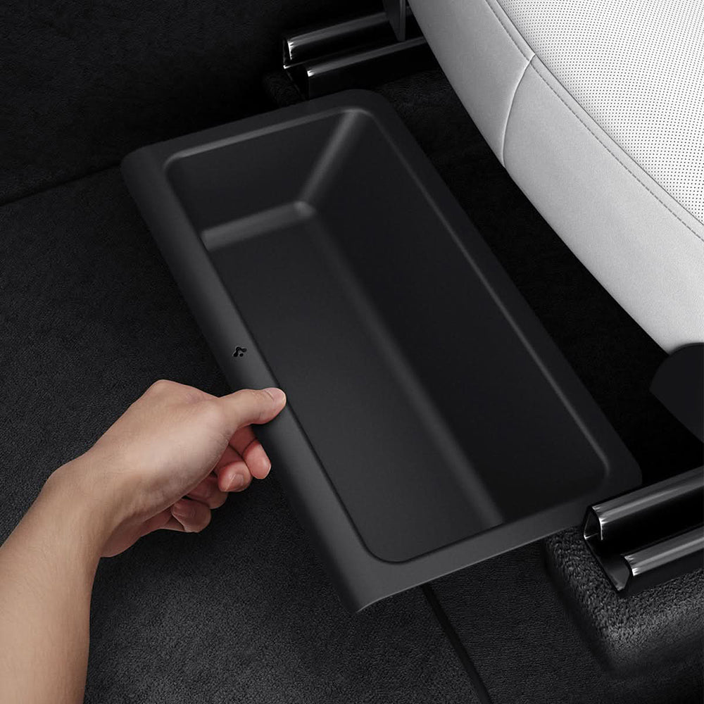 Organizador de Auto Spigen TO222J con montaje bajo el asiento para Tesla Y Juniper, Set de 2 piezas